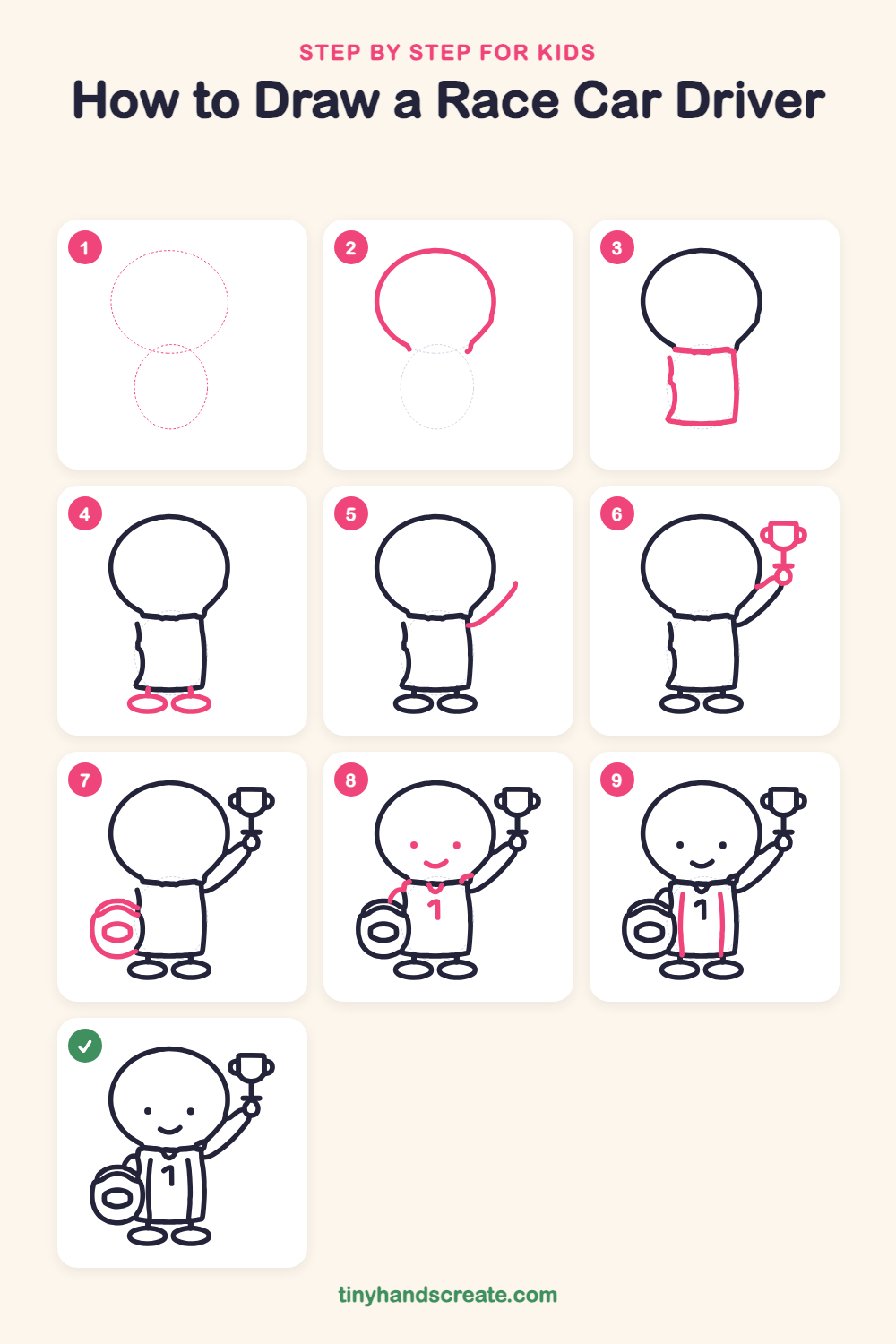 How to draw a race car driver step by step for kids