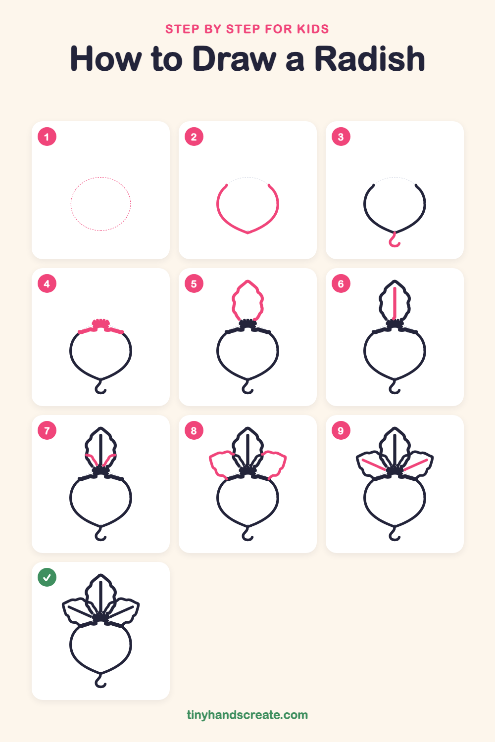 How to draw a radish step by step for kids
