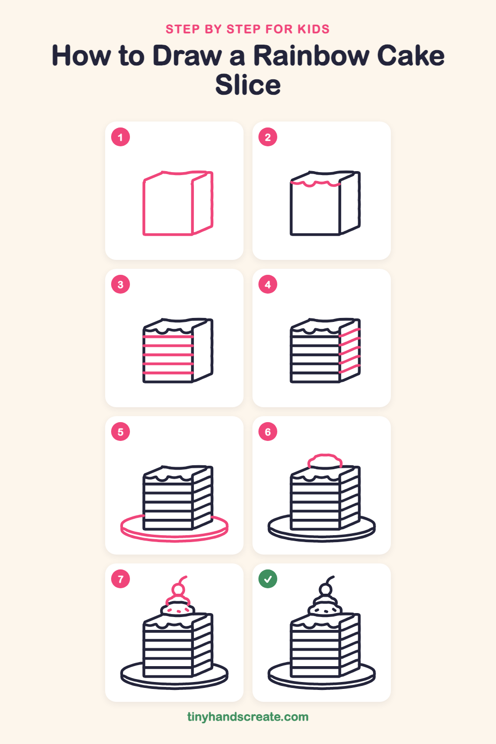 How to draw a rainbow cake slice step by step for kids