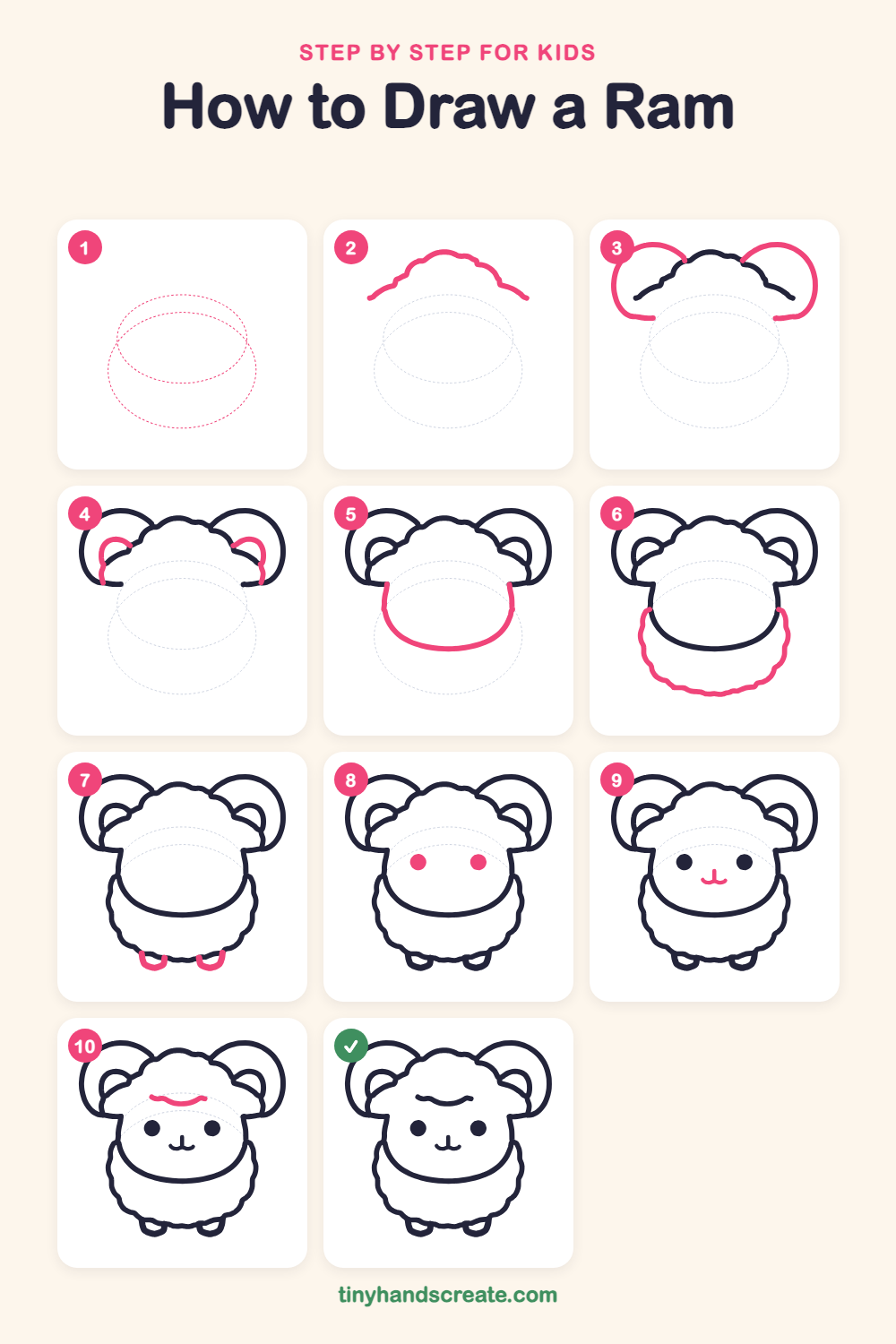 How to draw a ram step by step for kids