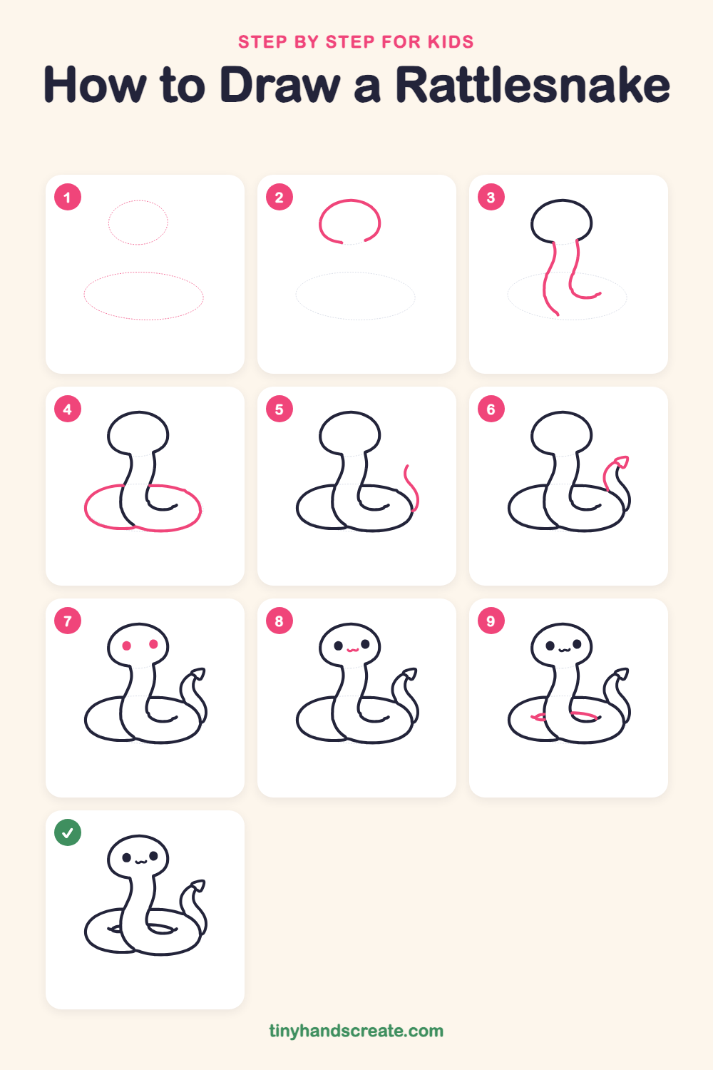 How to draw a rattlesnake step by step for kids