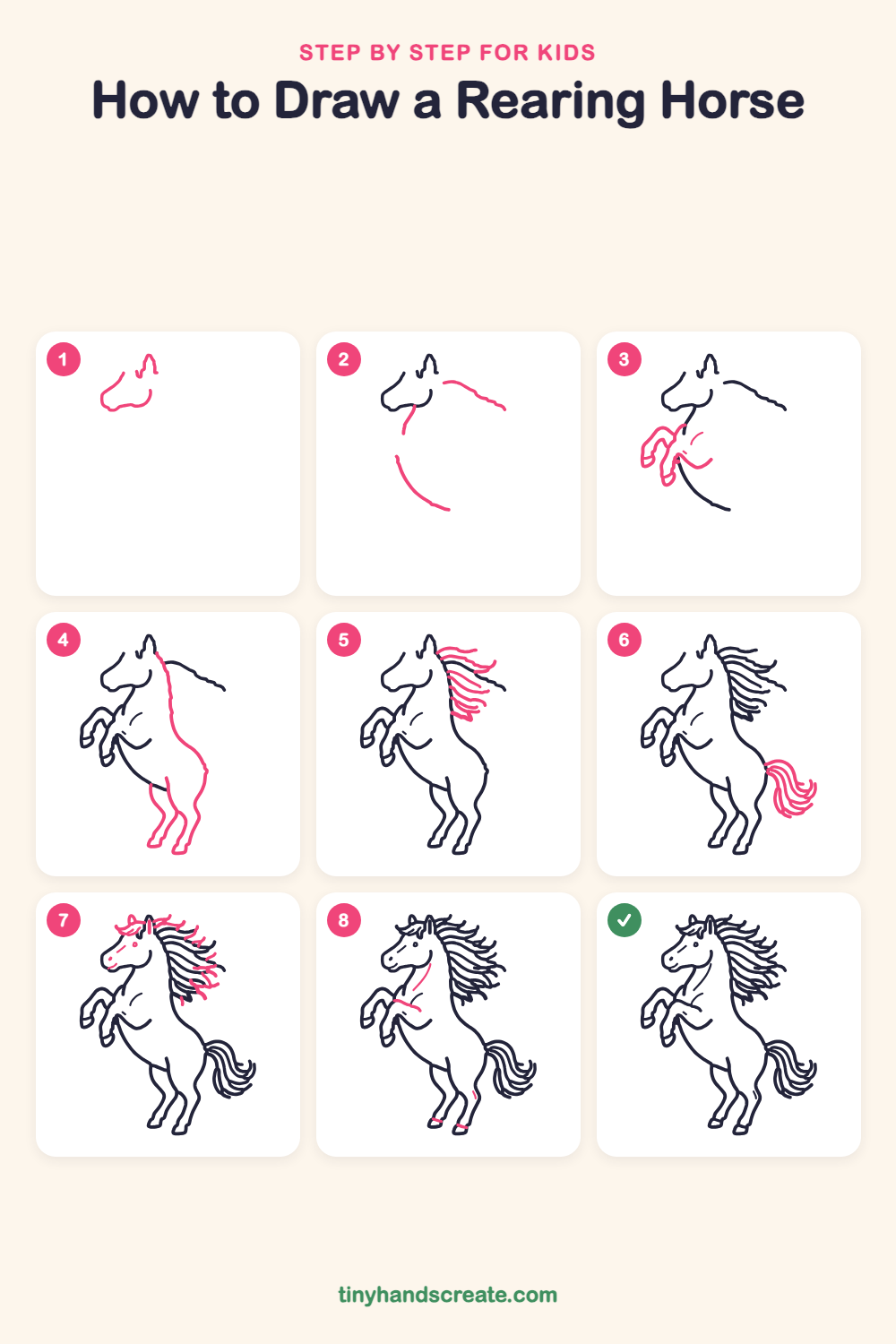 How to draw a rearing horse step by step for kids
