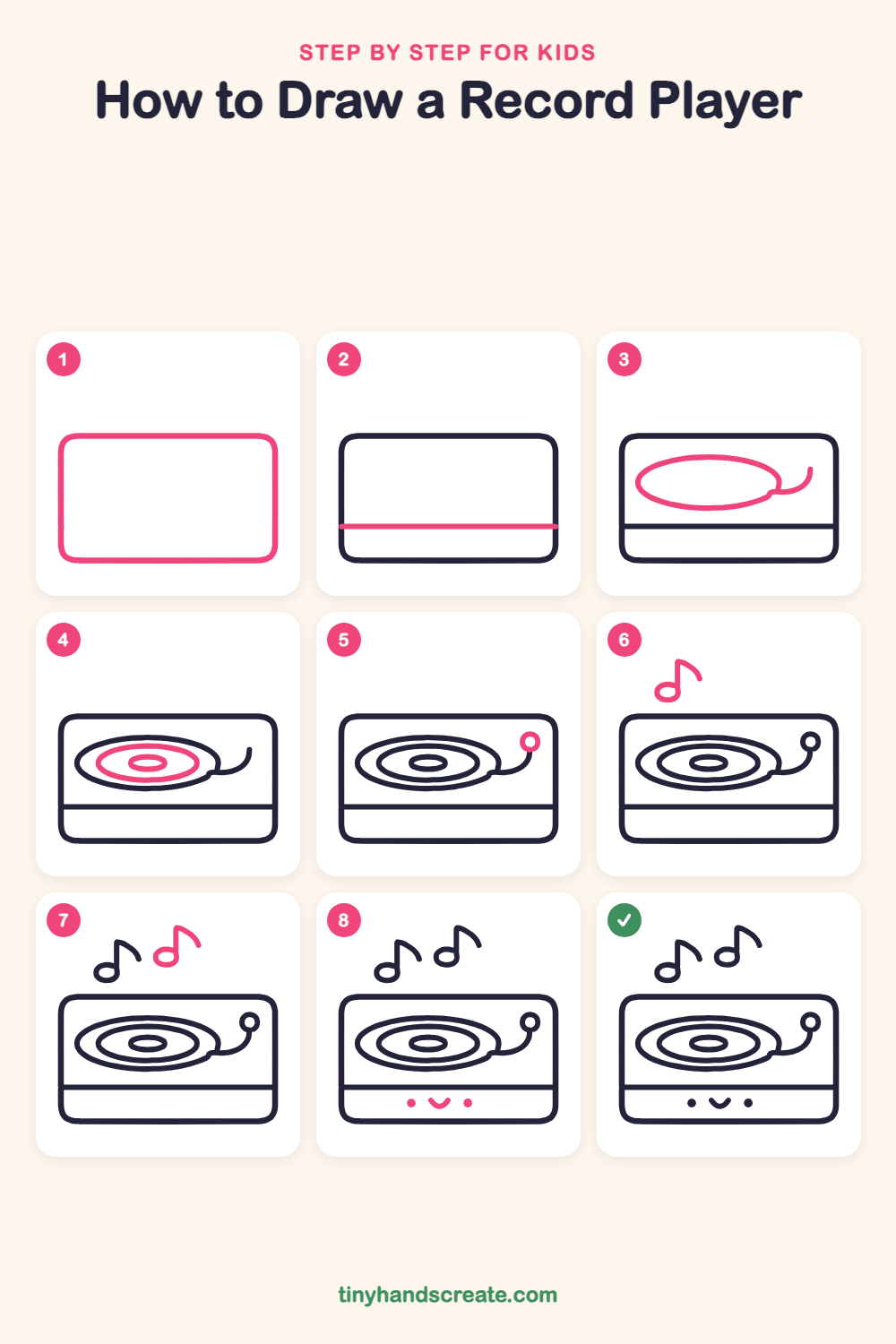 How to draw a record player step by step for kids