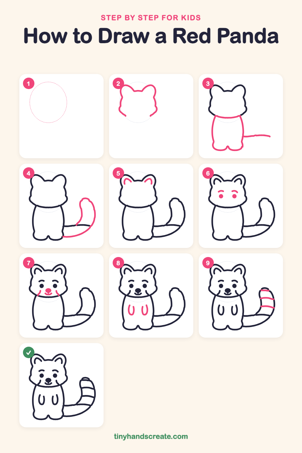 How to draw a red panda step by step for kids