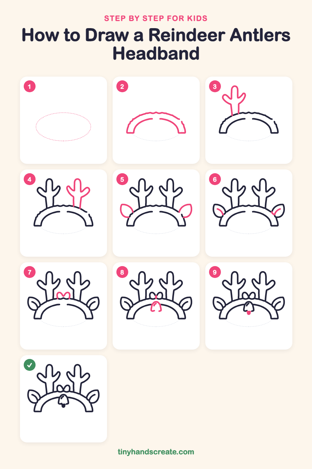 How to draw a reindeer antlers headband step by step for kids