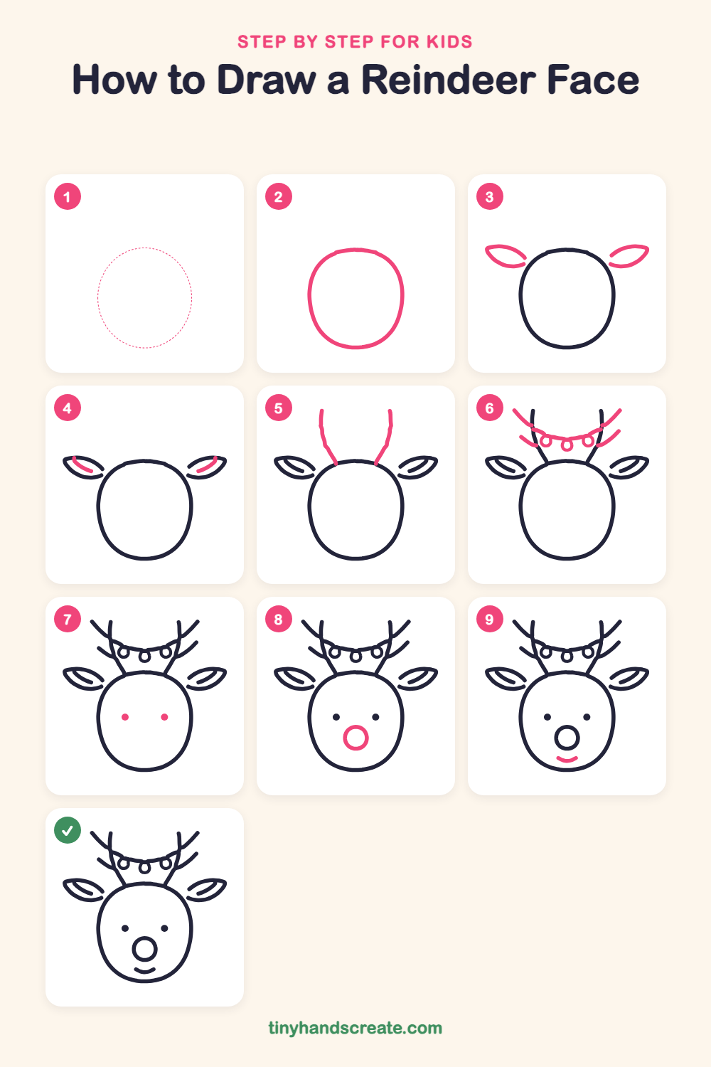 How to draw a reindeer face step by step for kids