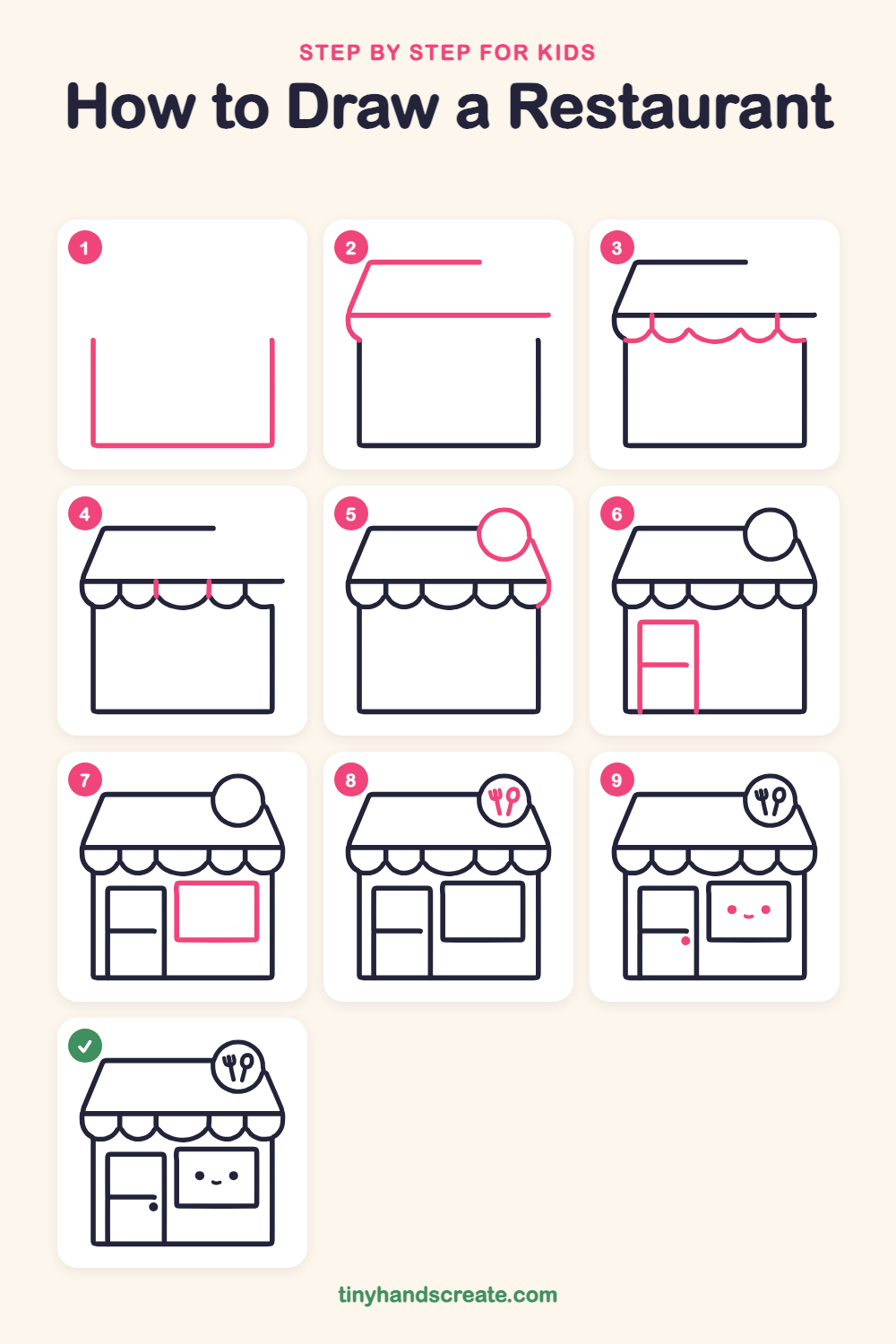 How to draw a restaurant step by step for kids