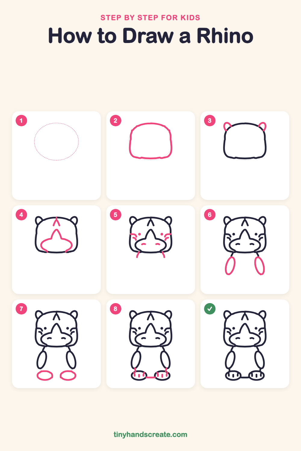 How to draw a rhino step by step for kids