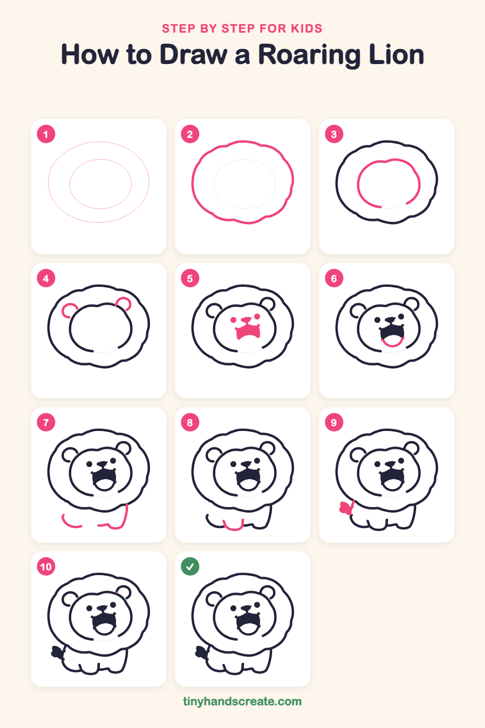 How to draw a roaring lion step by step for kids