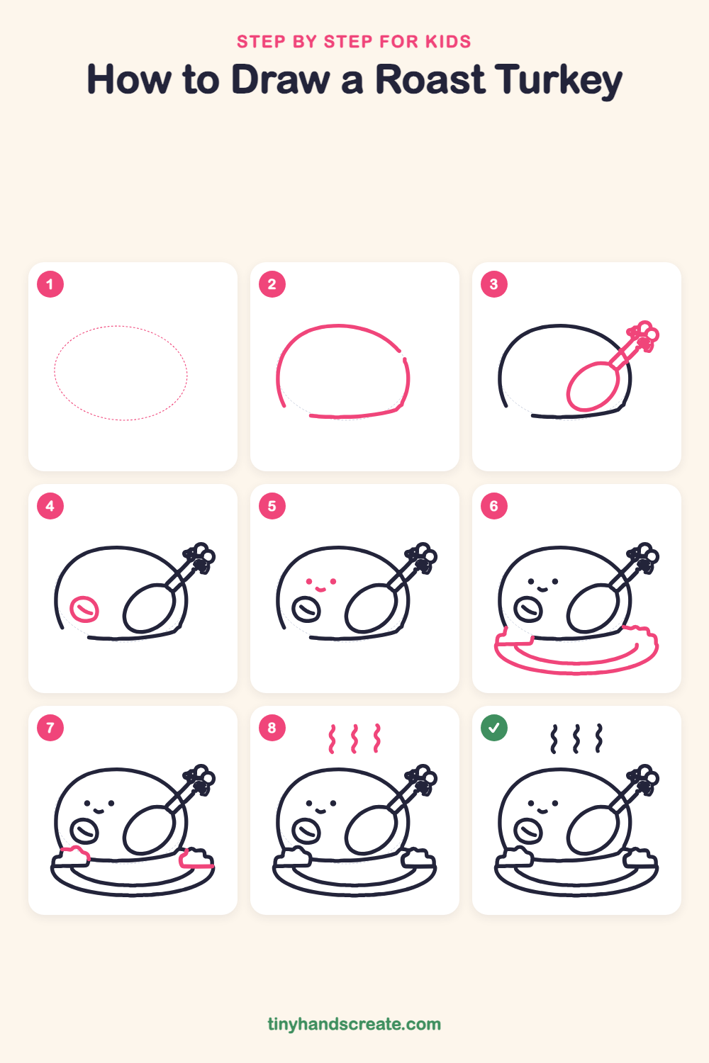 How to draw a roast turkey step by step for kids