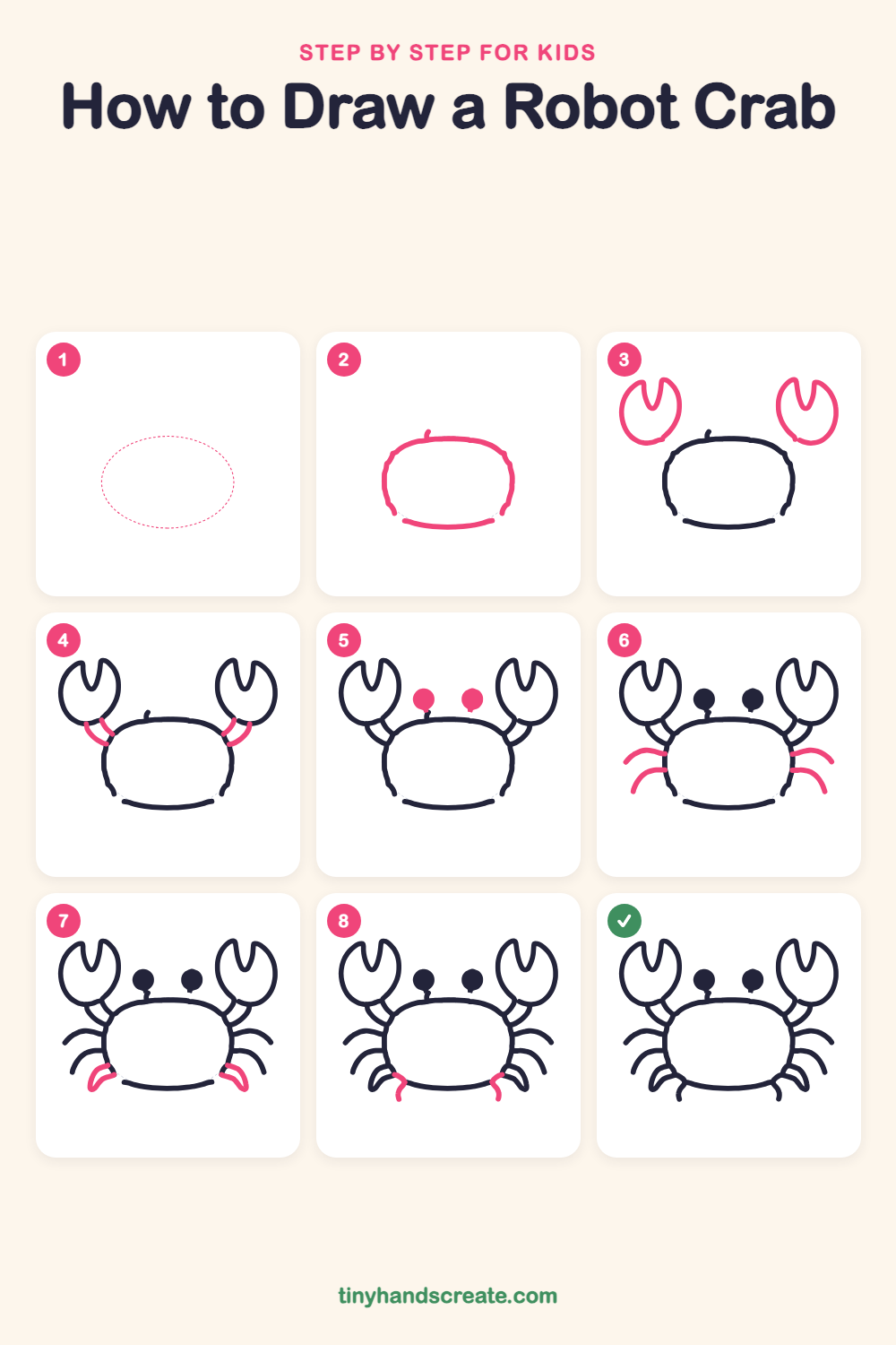How to draw a robot crab step by step for kids
