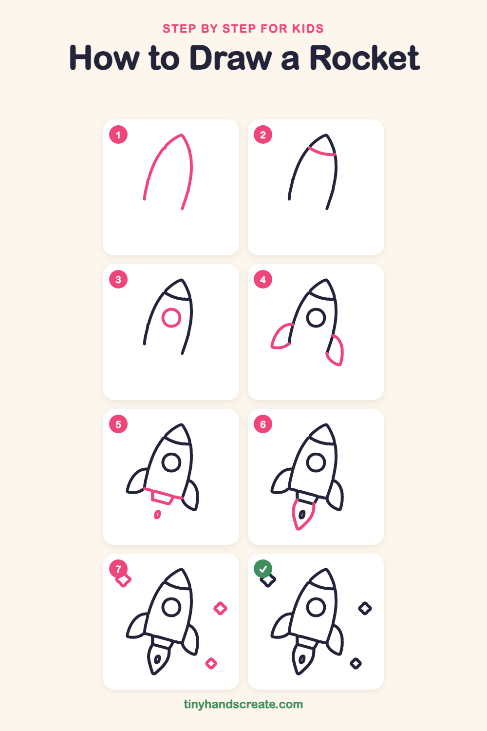 How to draw a rocket step by step for kids