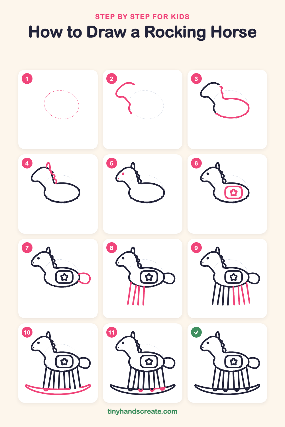 How to draw a rocking horse step by step for kids