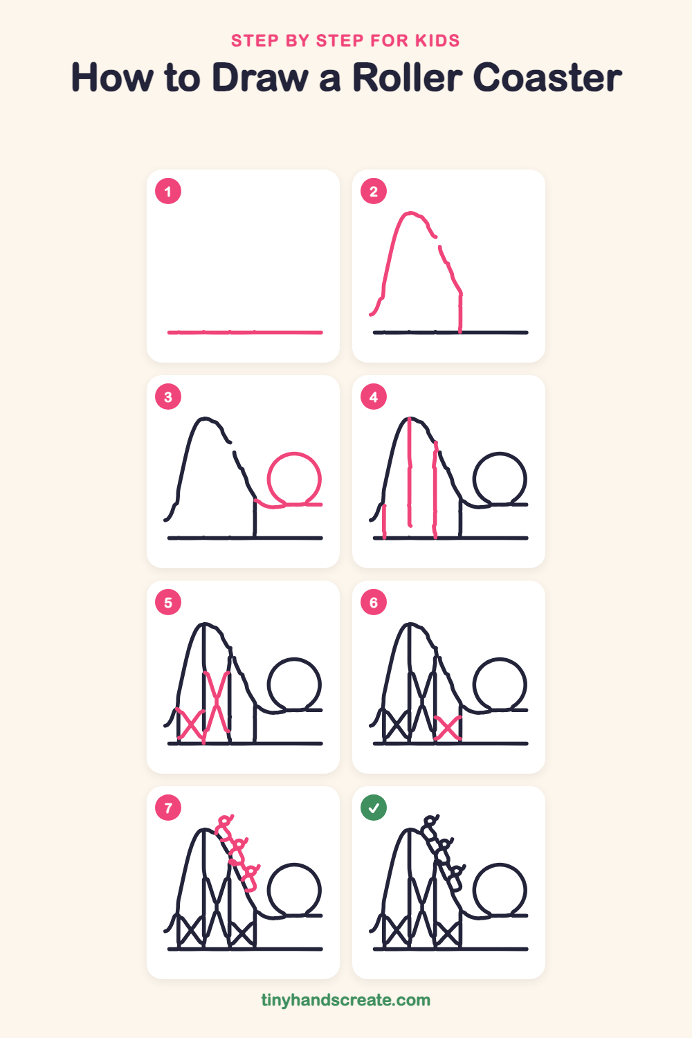 How to draw a roller coaster step by step for kids