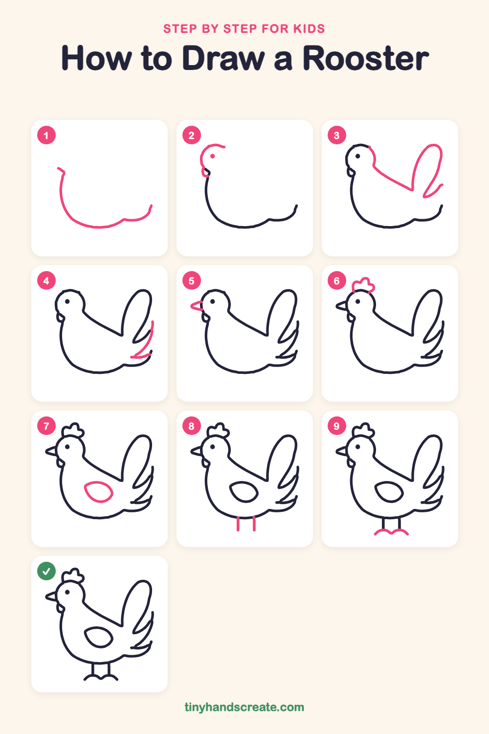 How to draw a rooster step by step for kids