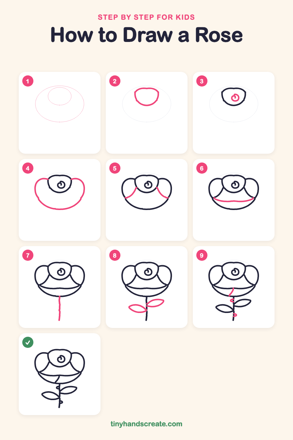How to draw a rose step by step for kids