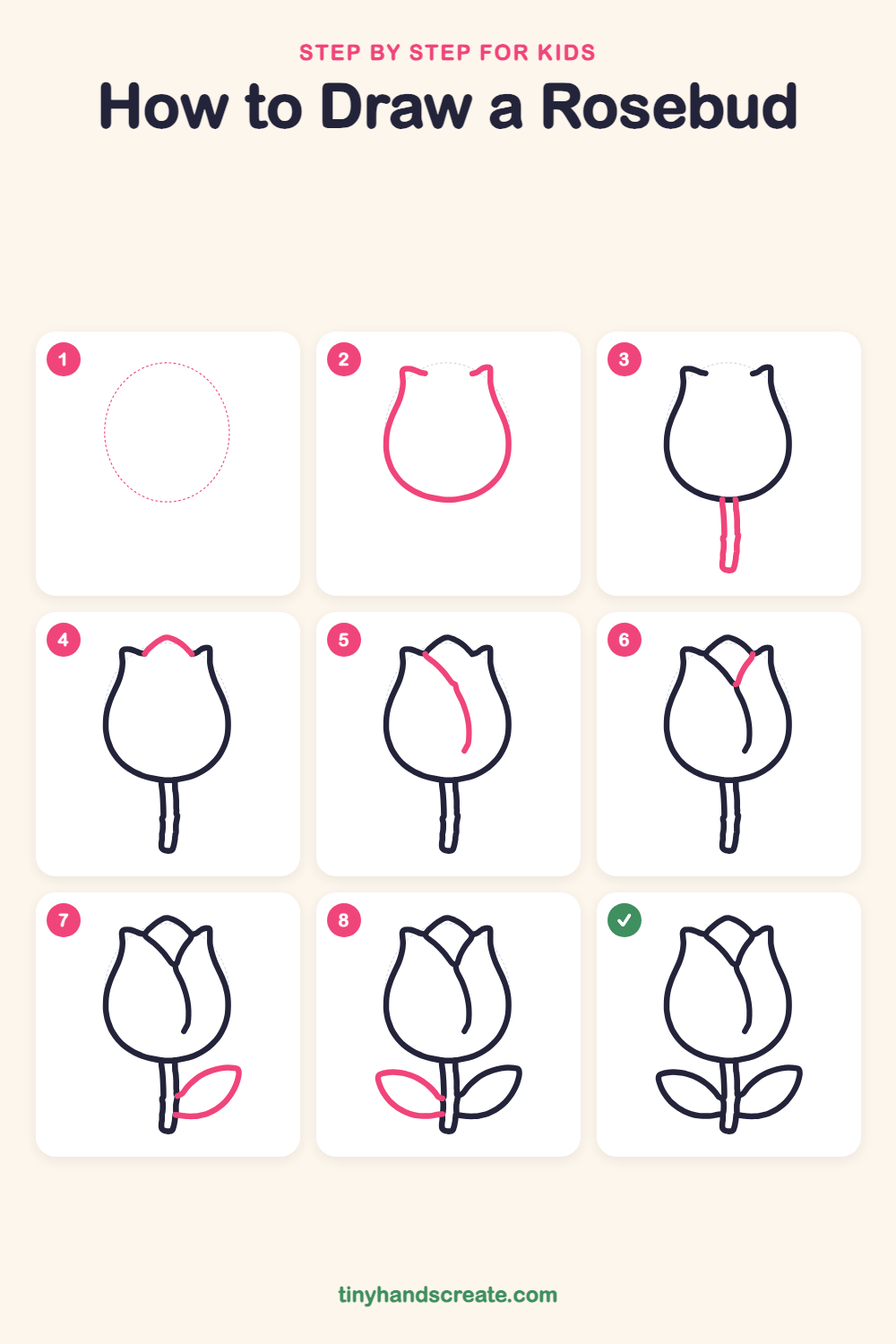 How to draw a rosebud step by step for kids