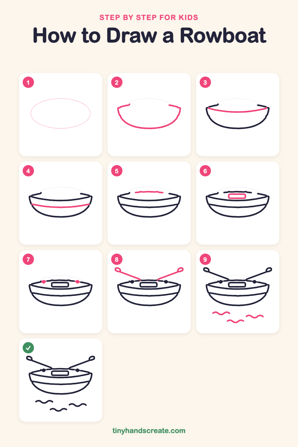 How to draw a rowboat step by step for kids