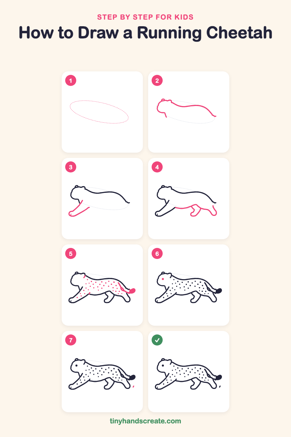 How to draw a running cheetah step by step for kids