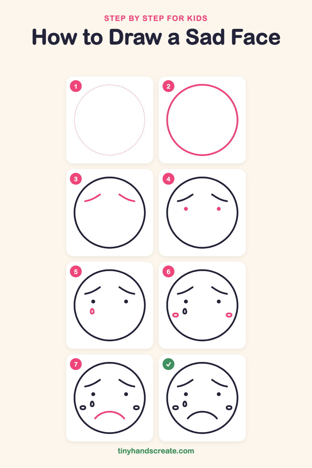 How to draw a sad face step by step for kids