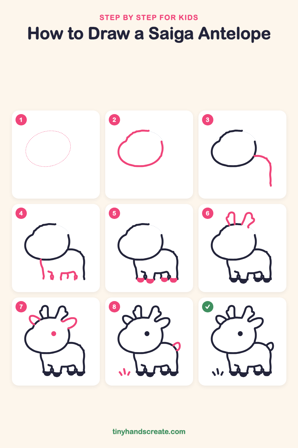 How to draw a saiga antelope step by step for kids