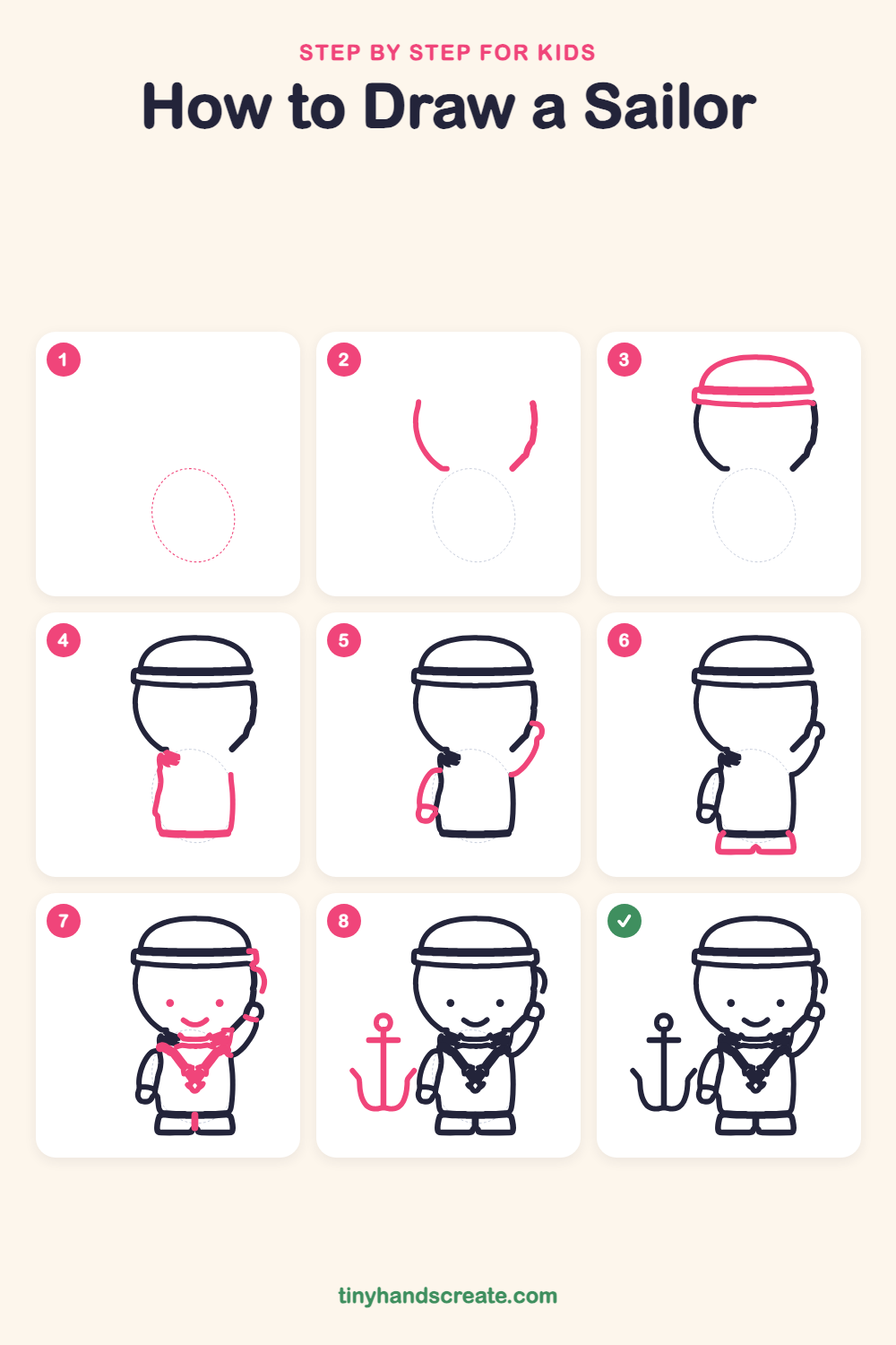 How to draw a sailor step by step for kids