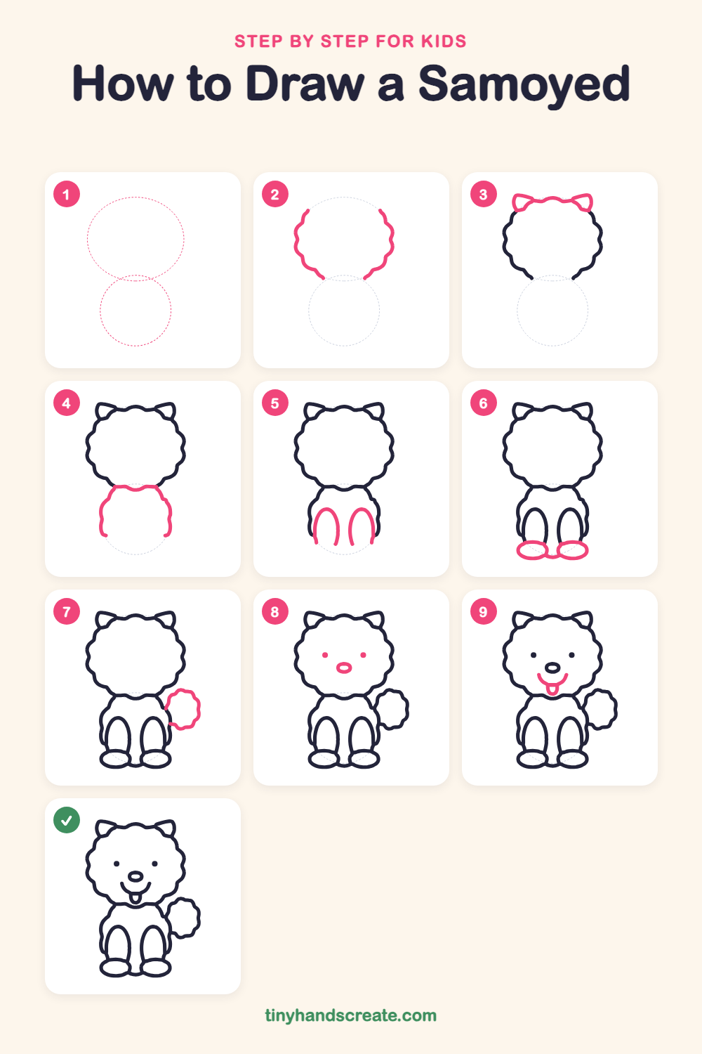 How to draw a Samoyed step by step for kids