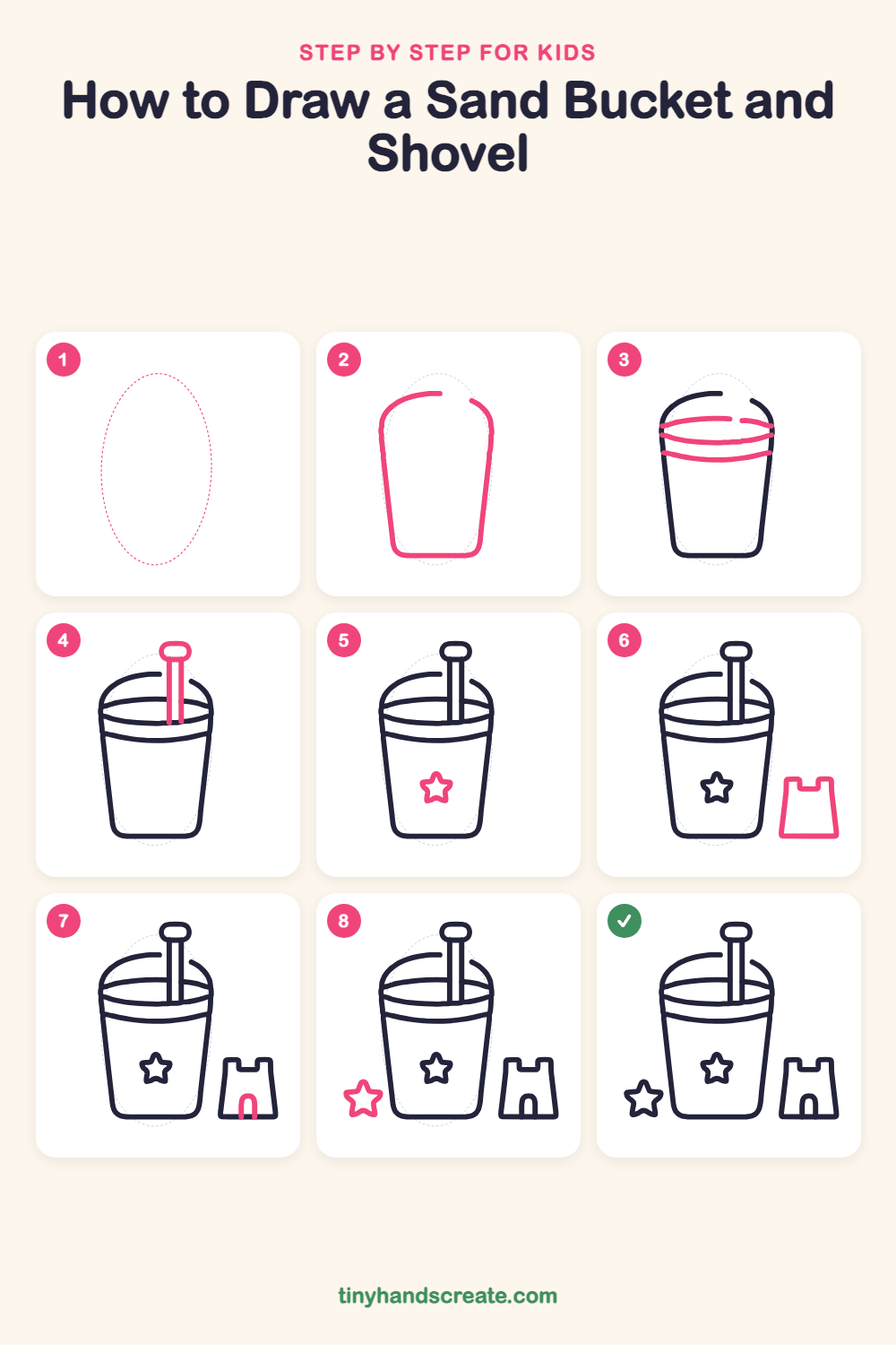 How to draw a sand bucket and shovel step by step for kids