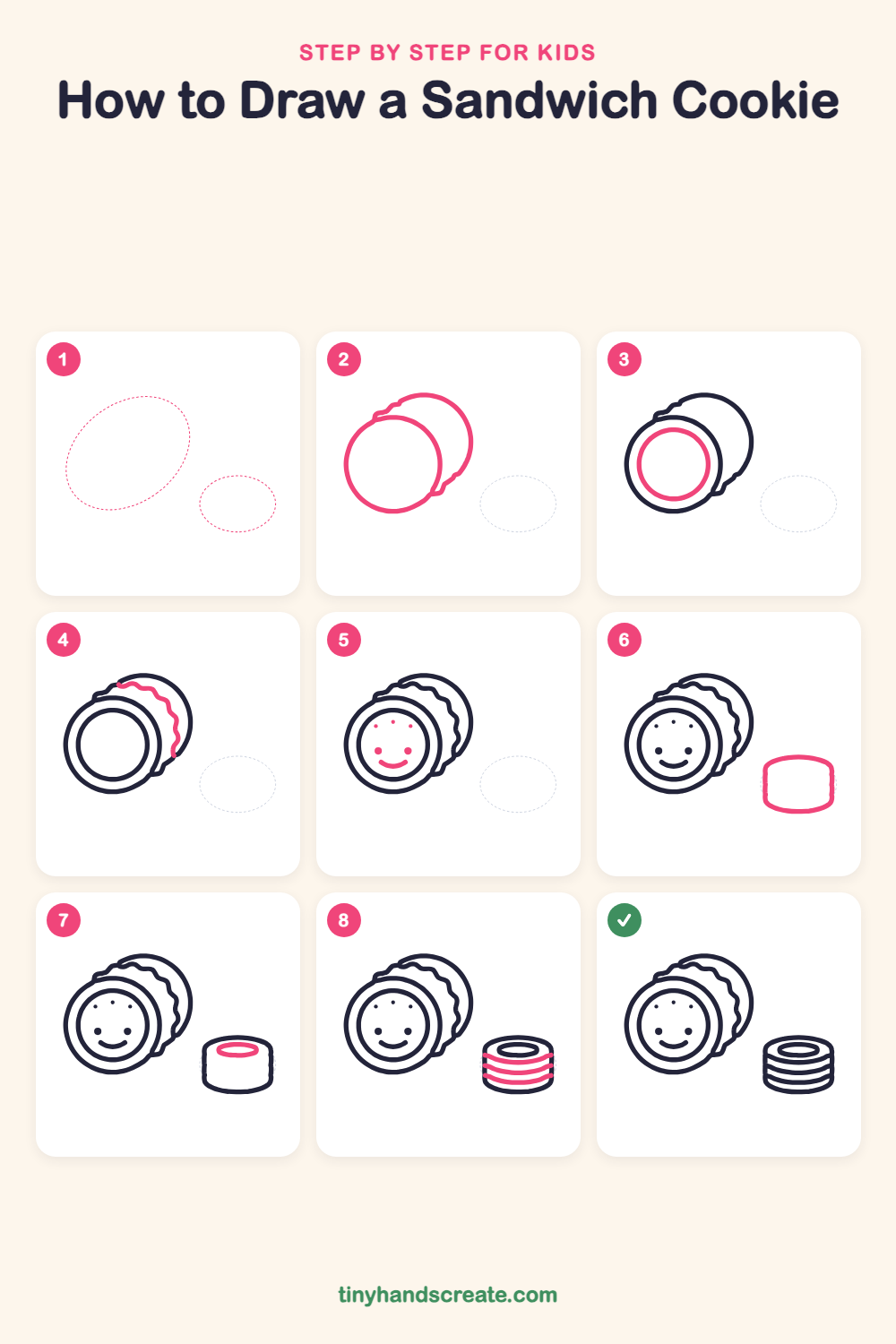 How to draw a sandwich cookie step by step for kids