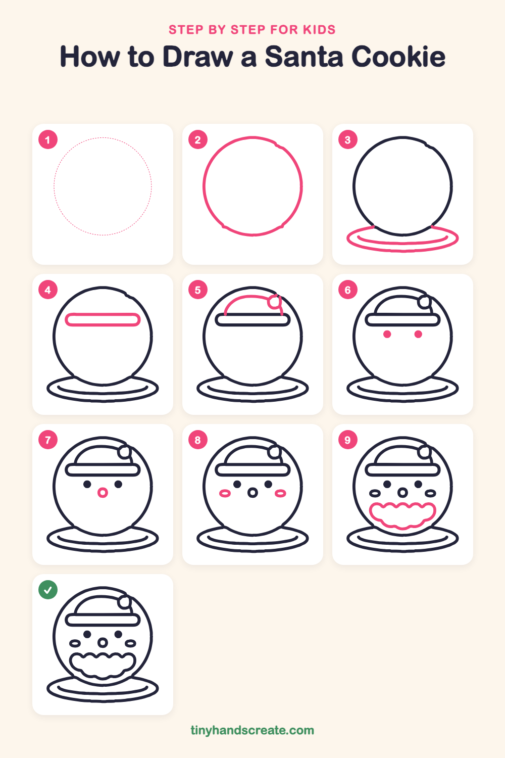 How to draw a Santa cookie step by step for kids