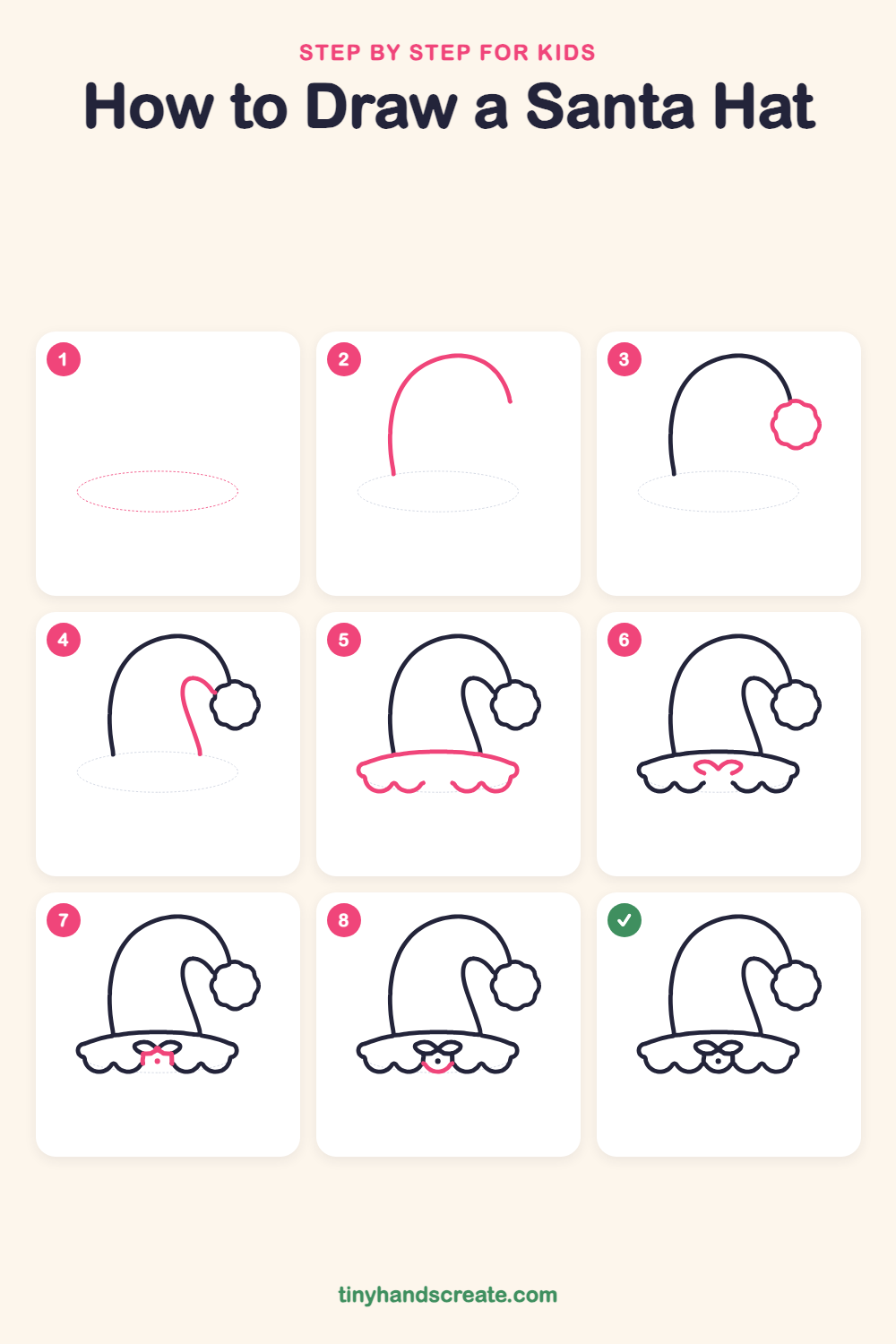 How to draw a Santa hat step by step for kids