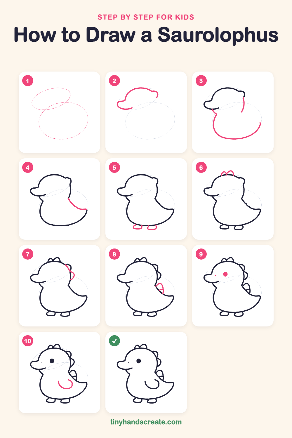 How to draw a saurolophus step by step for kids