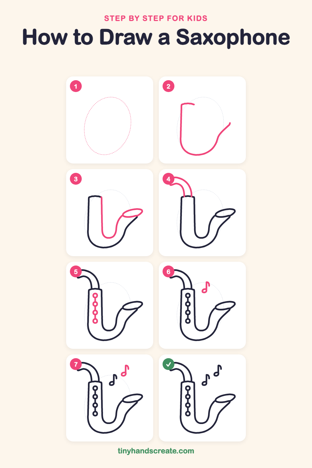 How to draw a saxophone step by step for kids