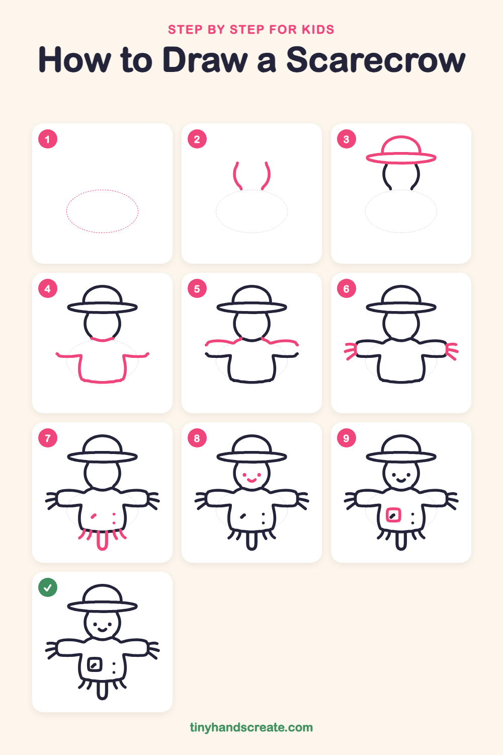 How to draw a scarecrow step by step for kids