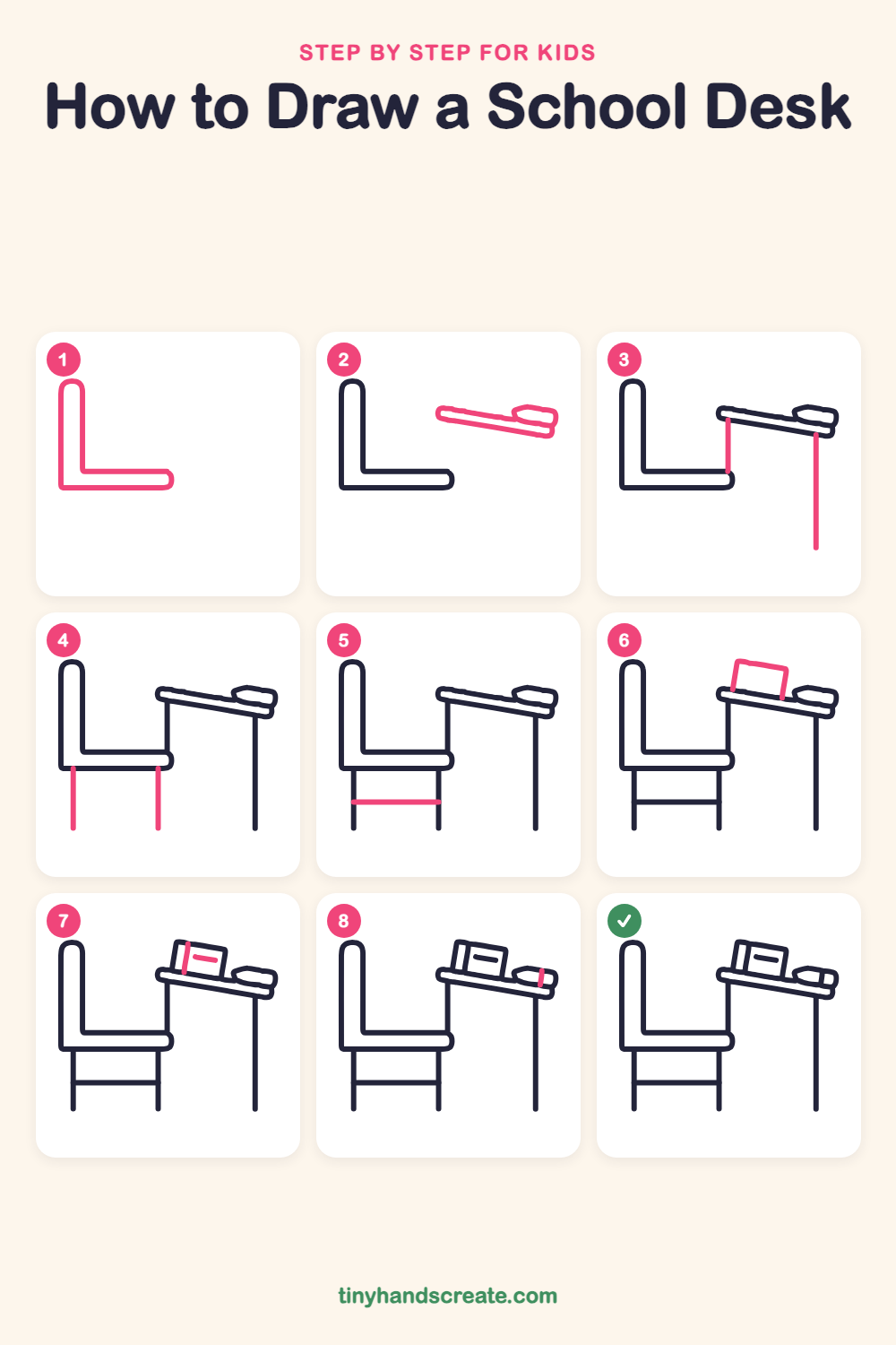 How to draw a school desk step by step for kids