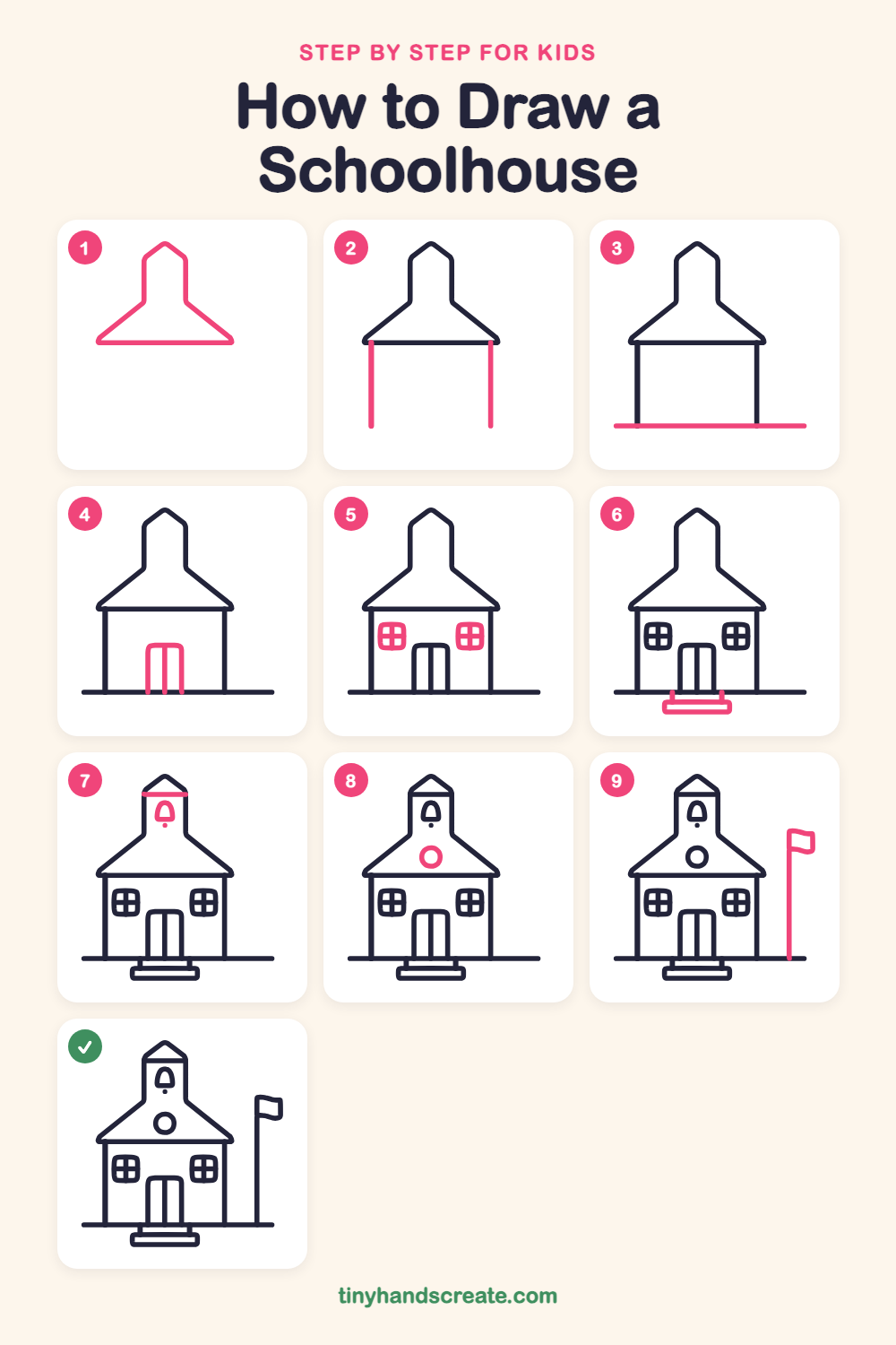 How to draw a schoolhouse step by step for kids