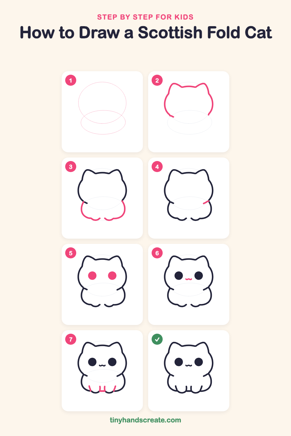How to draw a Scottish Fold cat step by step for kids