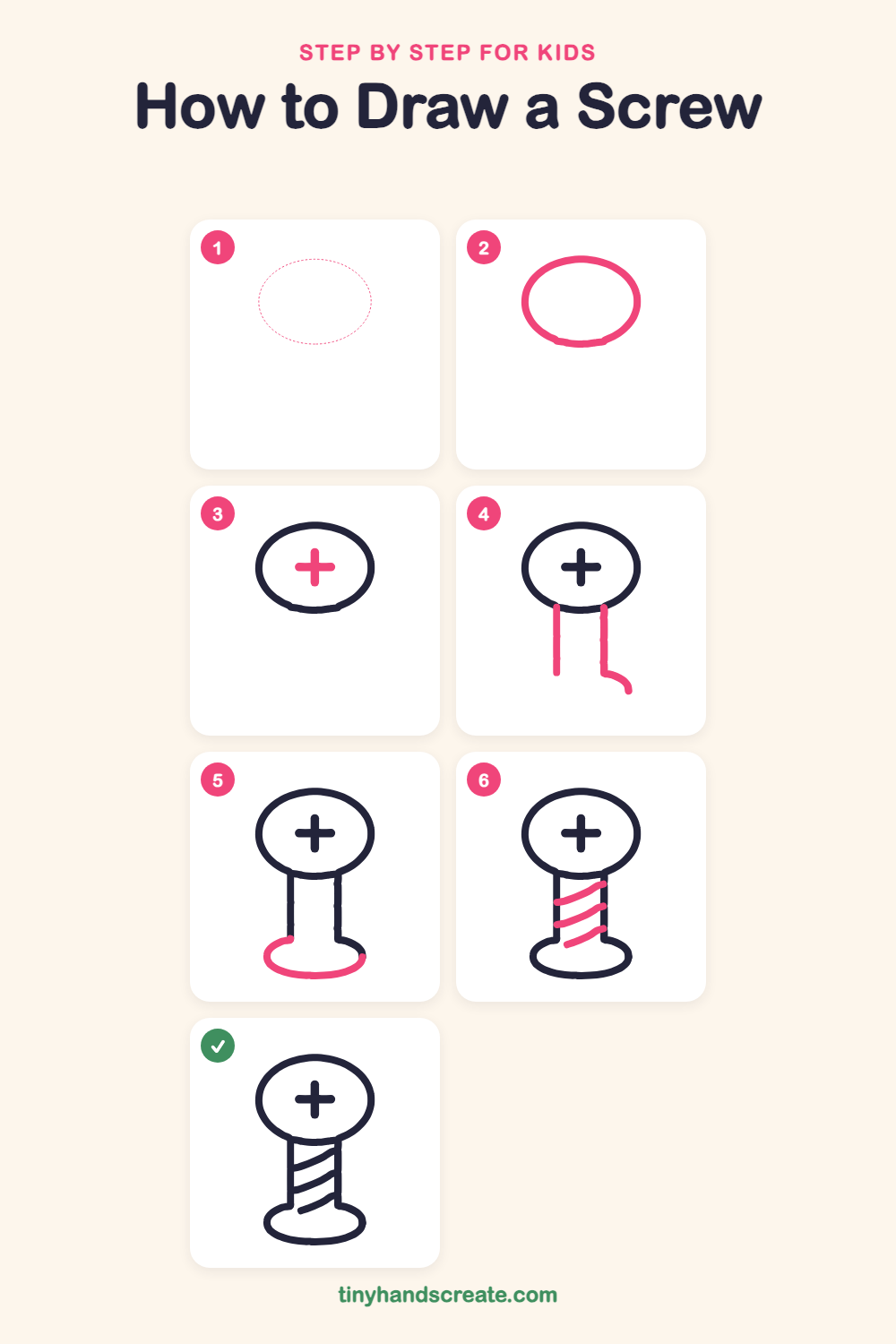 How to draw a screw step by step for kids