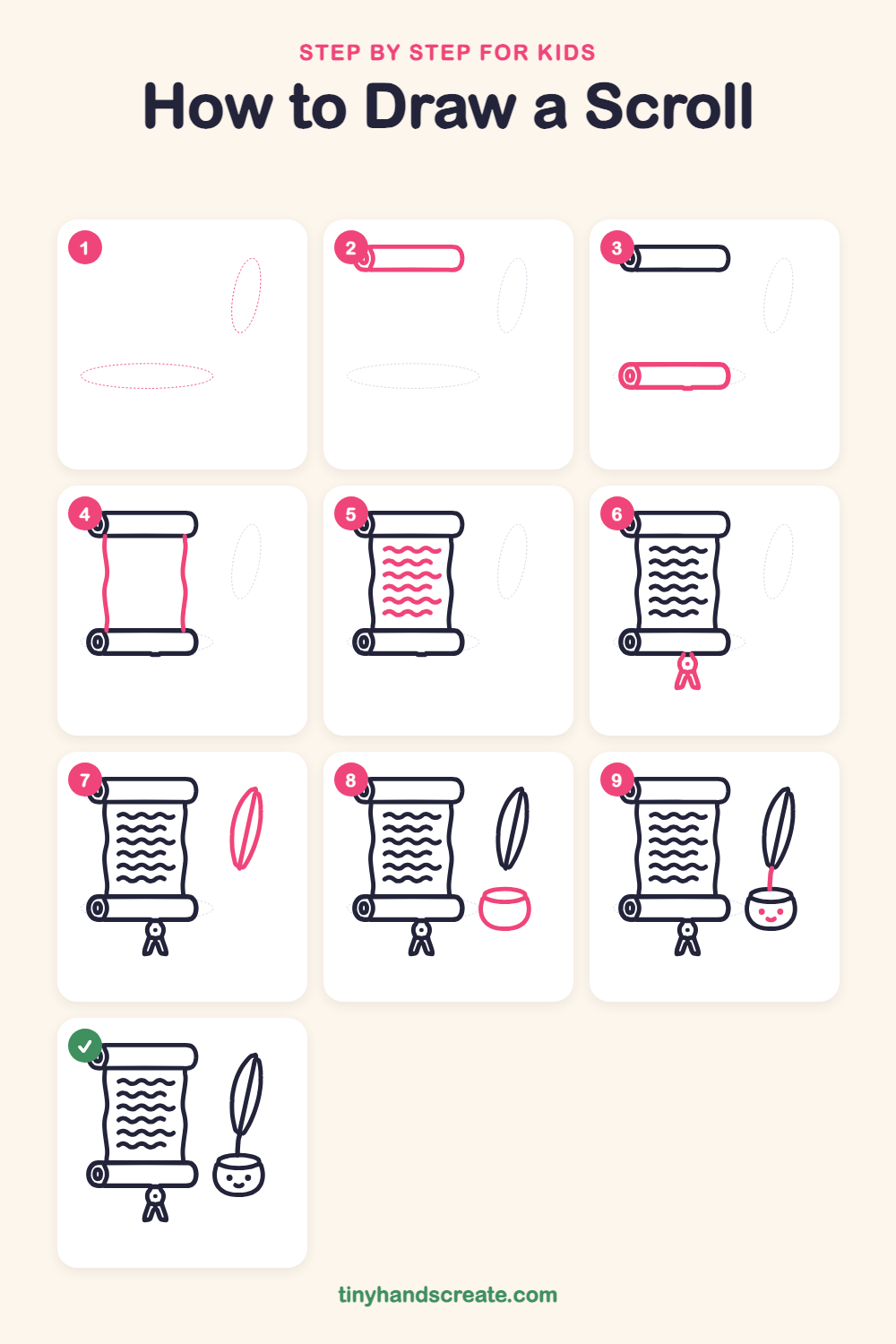 How to draw a scroll step by step for kids