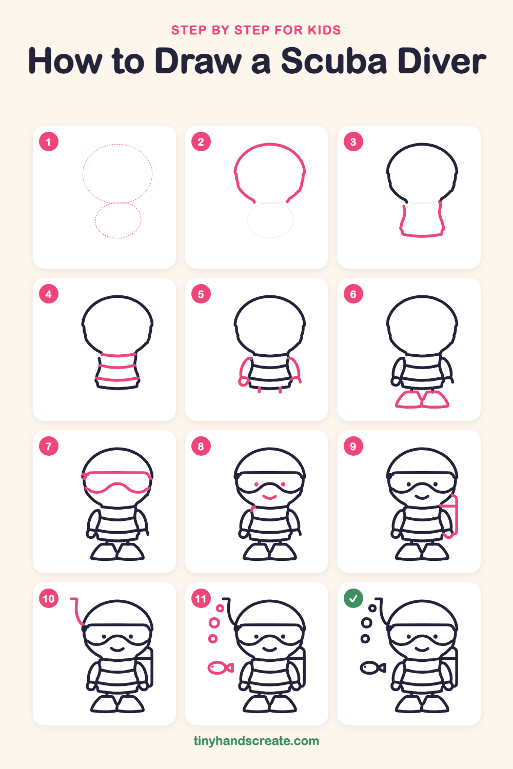 How to draw a scuba diver step by step for kids