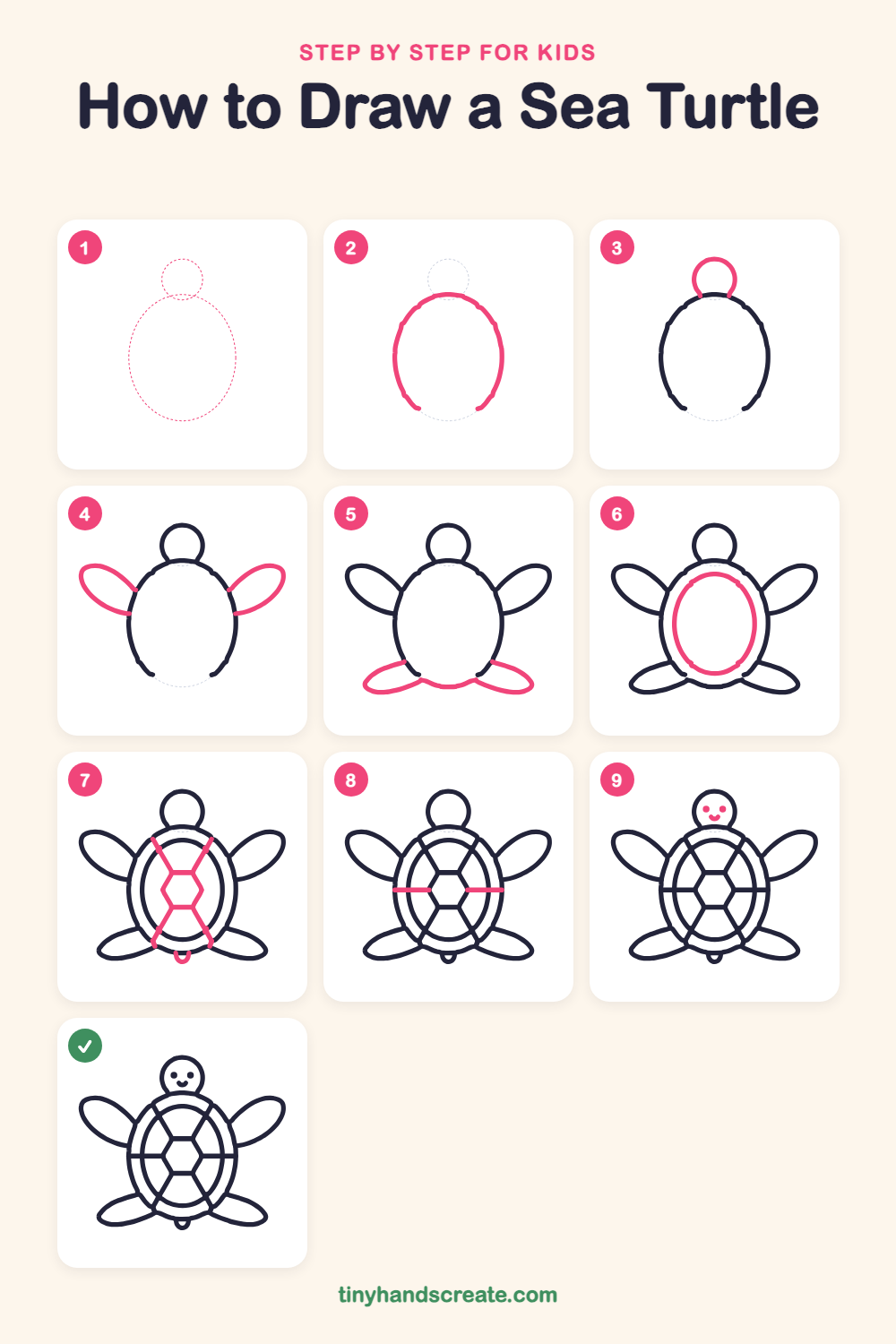 How to draw a sea turtle step by step for kids
