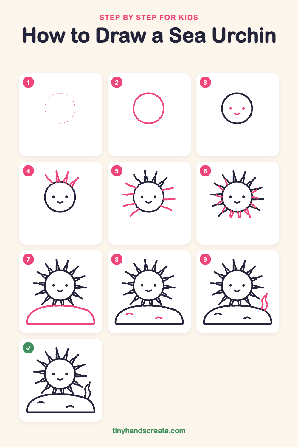 How to draw a sea urchin step by step for kids