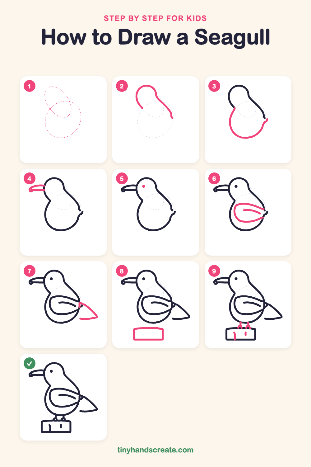 How to draw a seagull step by step for kids