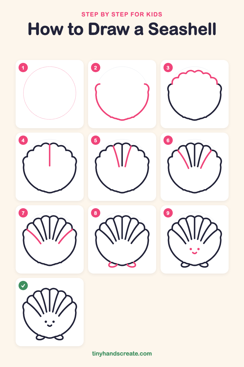 How to draw a seashell step by step for kids