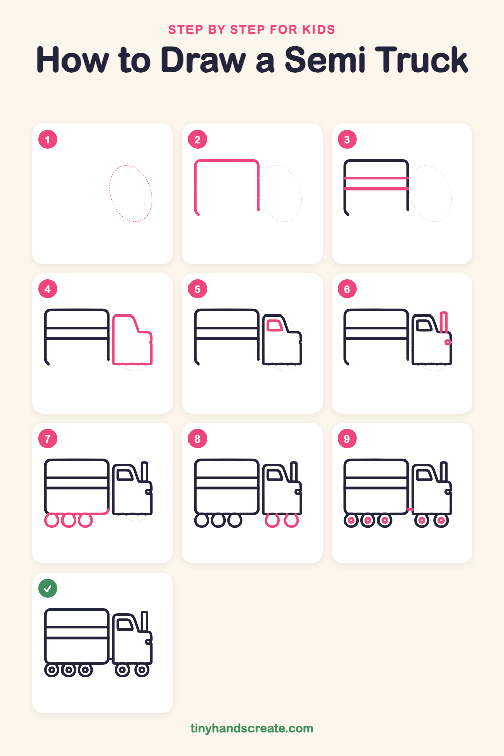 How to draw a semi truck step by step for kids