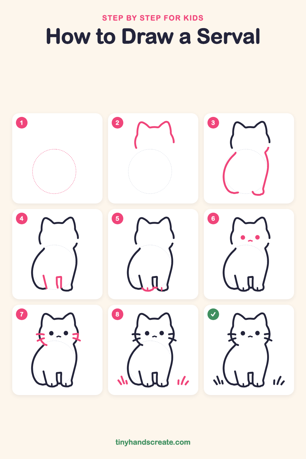How to draw a serval step by step for kids
