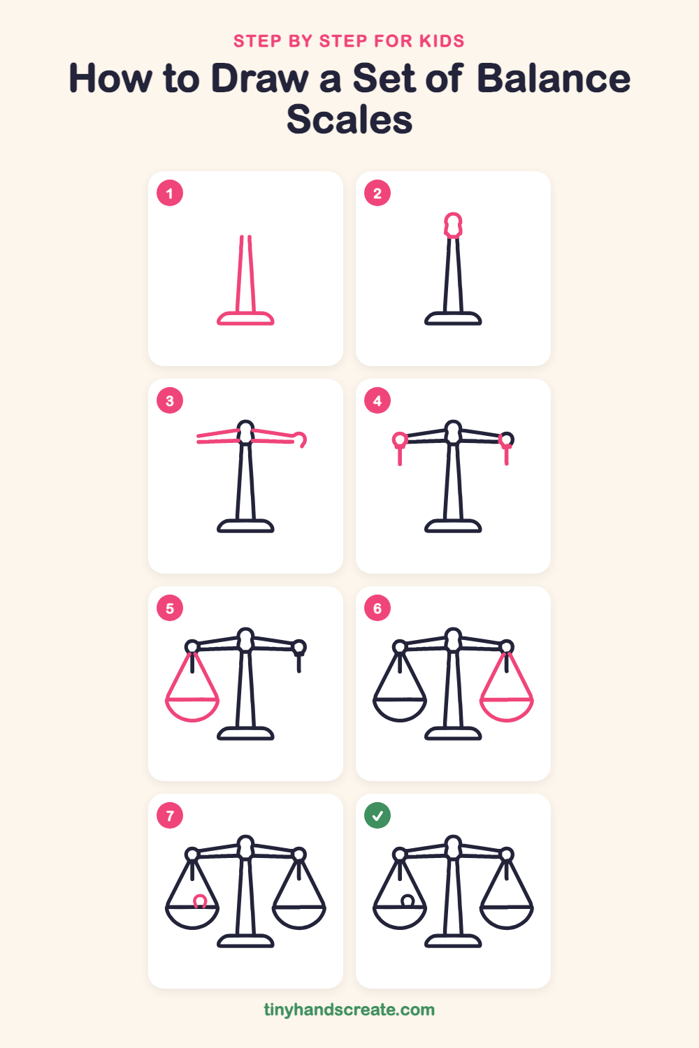 How to draw a set of balance scales step by step for kids