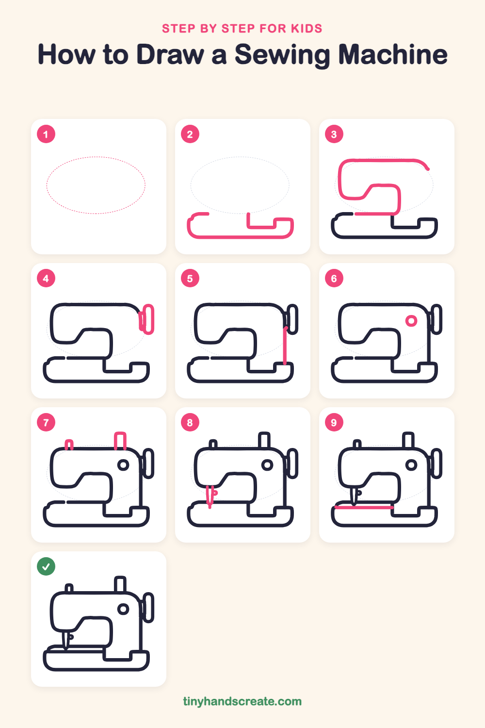 How to draw a sewing machine step by step for kids