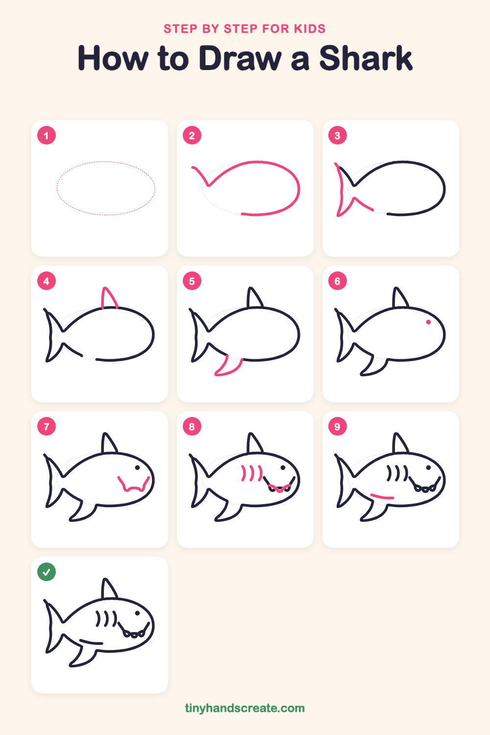 How to draw a shark step by step for kids