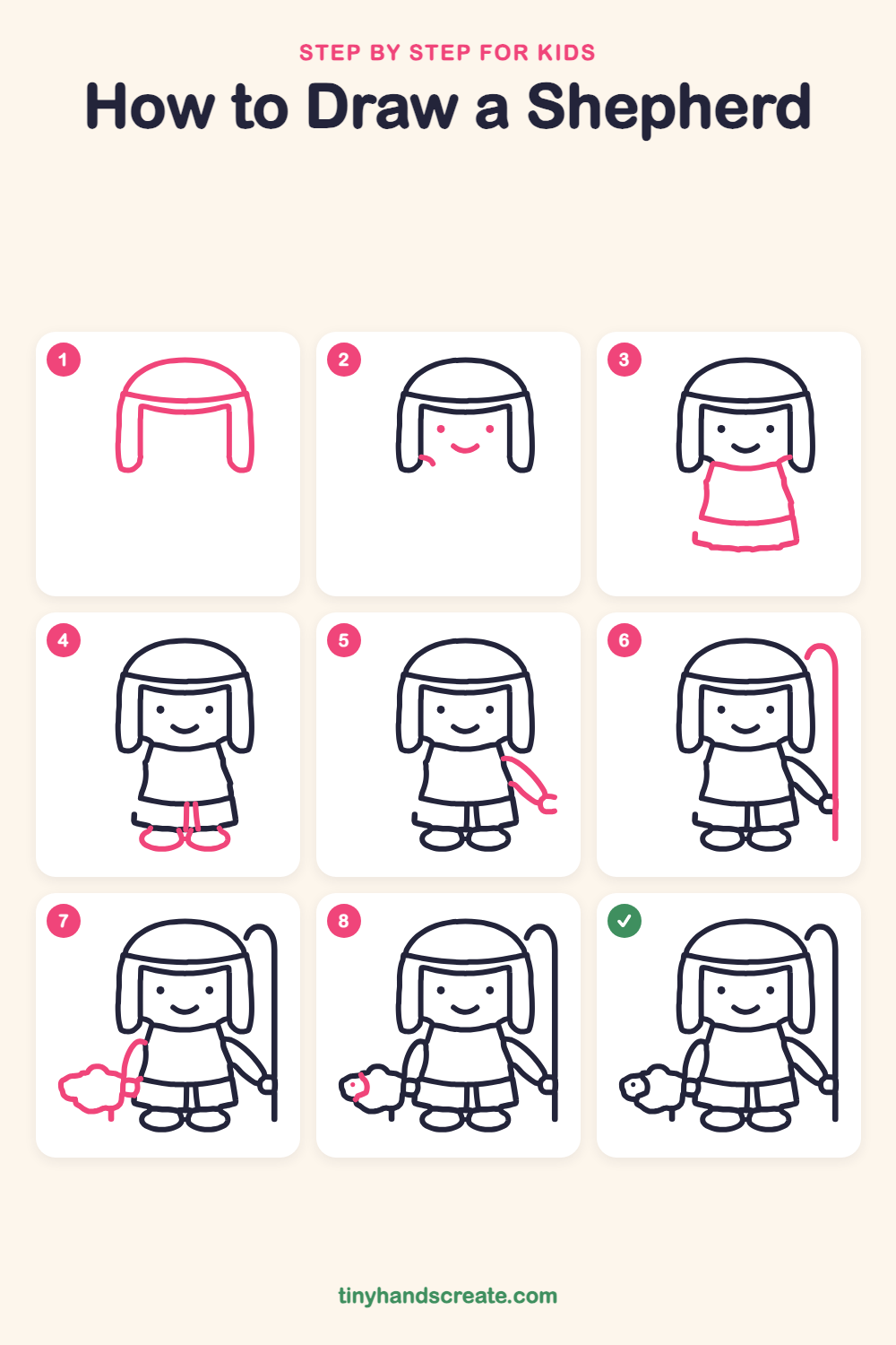How to draw a shepherd step by step for kids